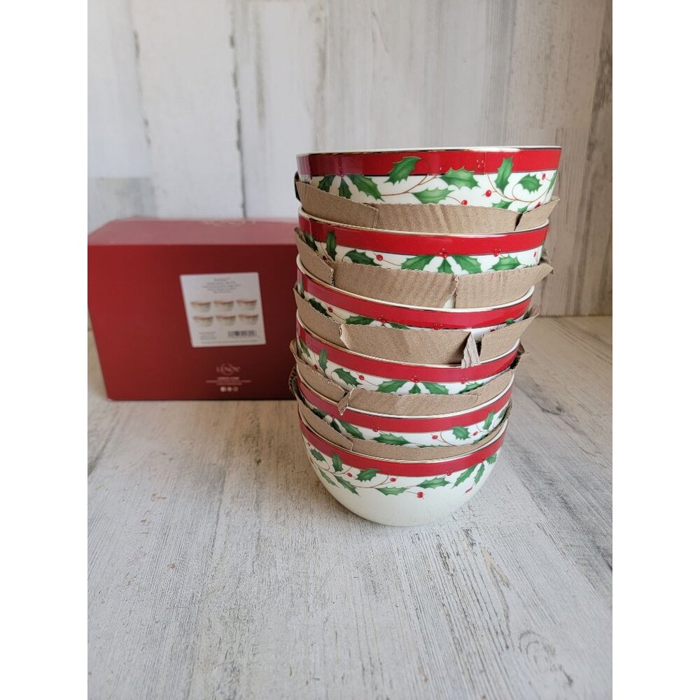 Lenox‎ holiday dessert bowls RARE set 6 mistletoe Xmas kitchen decor